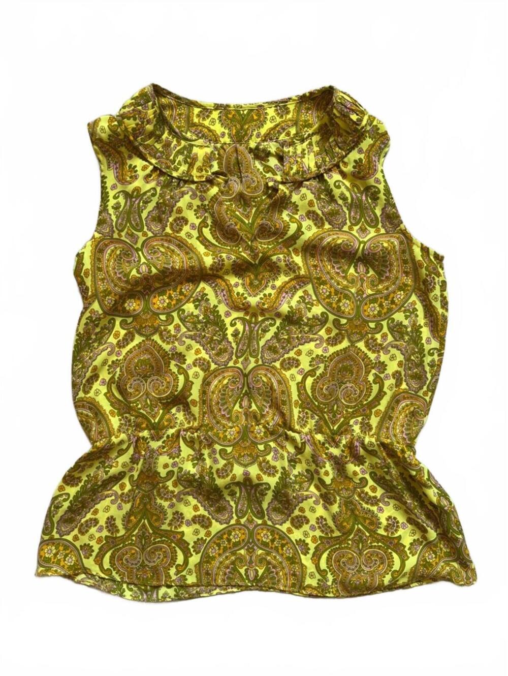 Sleeveless Paisley Print Boho Indie‎ Top in Bright Yellow Size XS